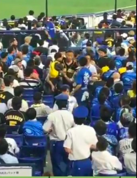 阪神ファンが客席で喧嘩し子供をぶん投げる（動画）