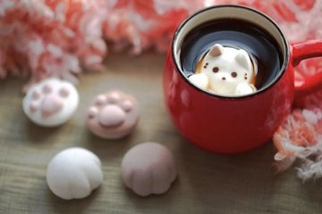 激裏ヘッドラインニュース 2014/12/12(金) 16時49分 この可愛さは反則！コーヒーに浮かべるとネコが顔をだすマシュマロ Cafe Cat