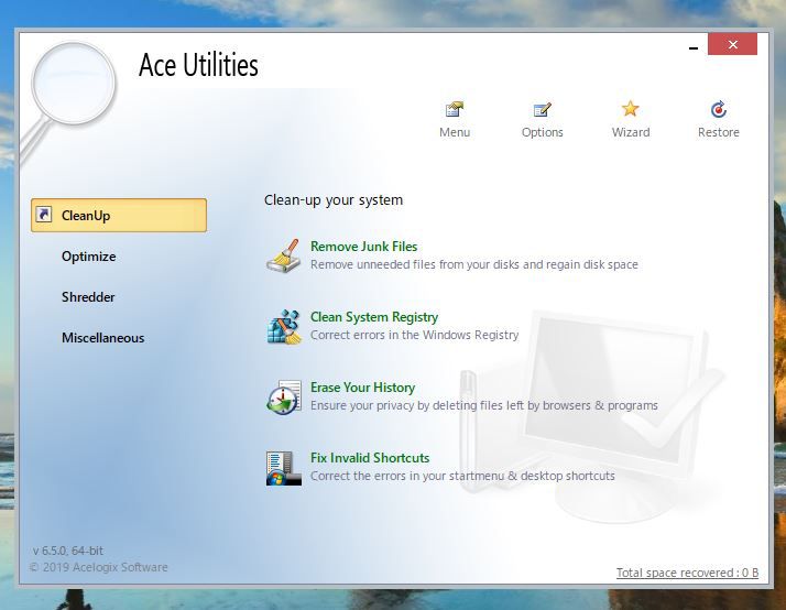 Ace Utilitiesの起動画面