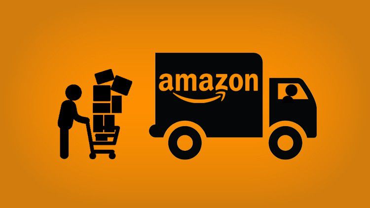 Amazonのトラックに荷物を積み込む