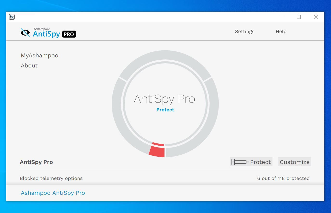 Ashampoo AntiSpy Proの起動画面