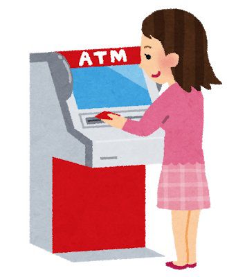 ATMカードを入れようとする女性のイラスト