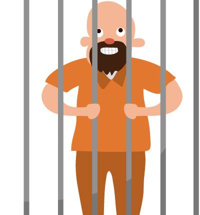刑務所の檻の中にいる男性囚人のイラスト