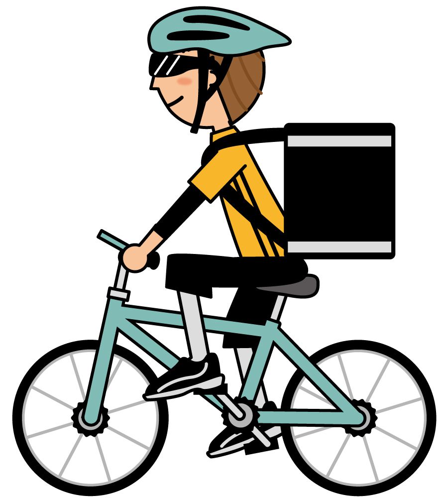自転車で荷物を運ぶ男性のイラスト