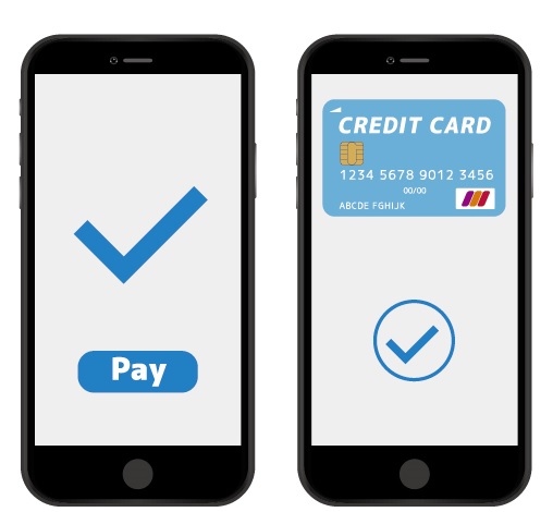 スマートフォンの画面に表示されるPAYとクレジットカード