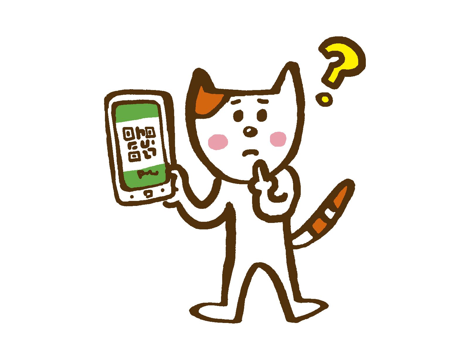 スマートフォンを持って困っている猫のイラスト