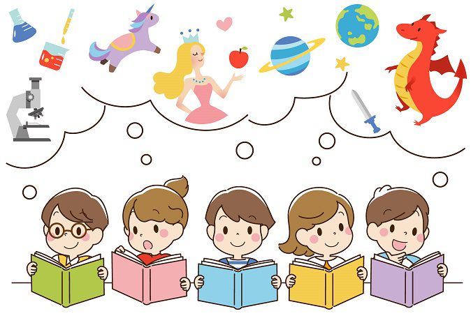 本を読んでいろいろな想像をする子どもたち