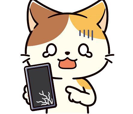 スマホの画面が割れて泣く三毛猫