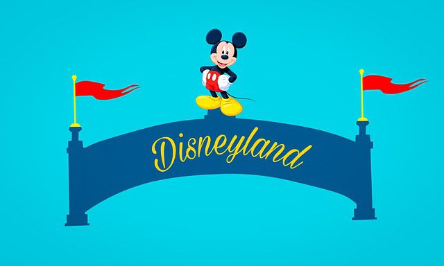 ミッキーマウスとディズニーランドの旗のイラスト