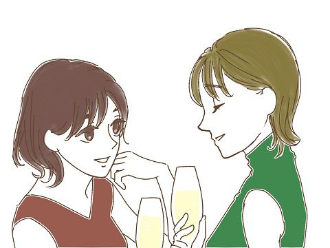 シャンパンを飲む若い2人の女性