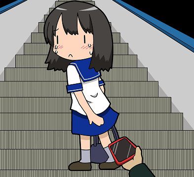 エスカレーターで後ろの人に盗撮されている女の子