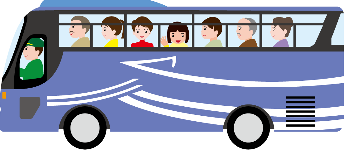 たくさんの乗客が乗るバスのイラスト