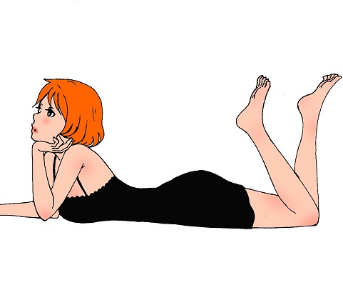 黒いスリップを着て寝そべる女の子