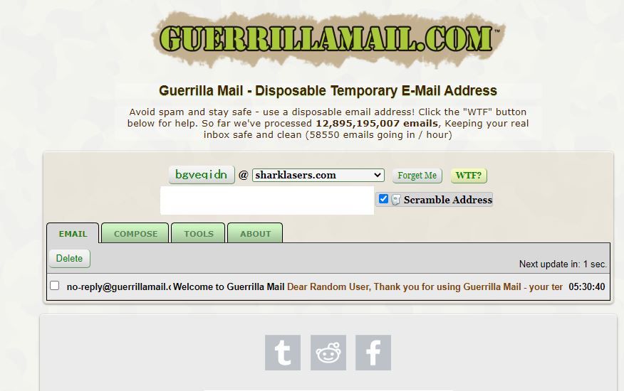 GuerrillaMail.comのスクショ
