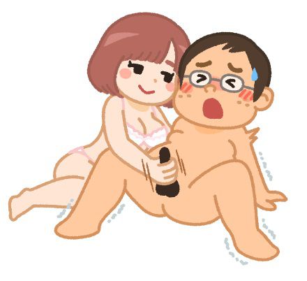 女の人に手コキされるメガネの男性