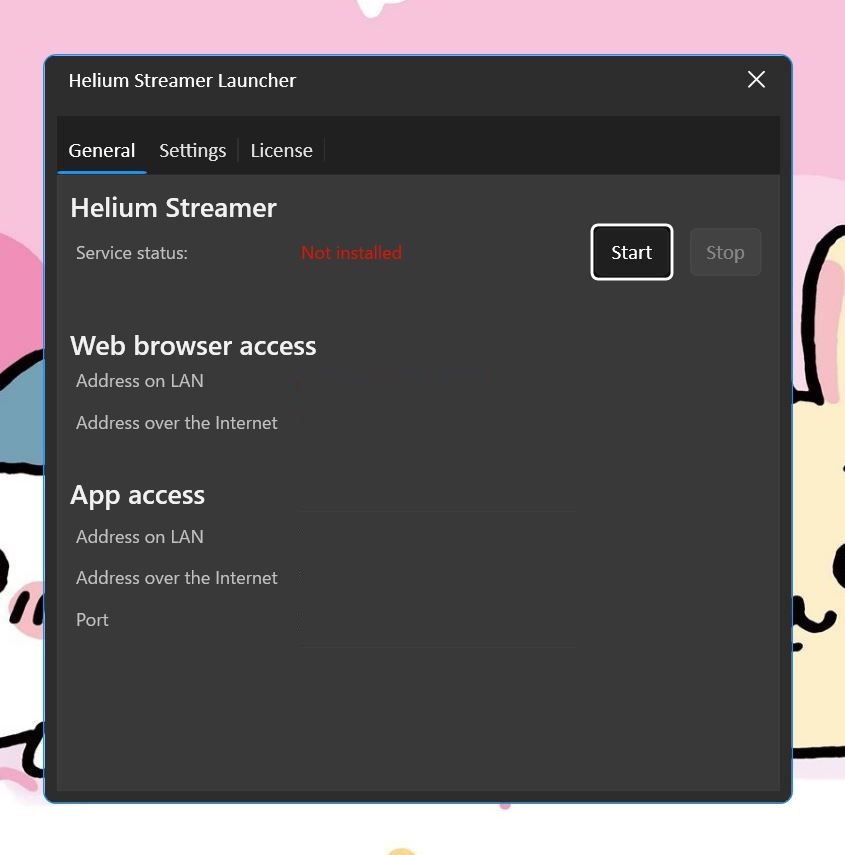 Helium Streamerの起動画面