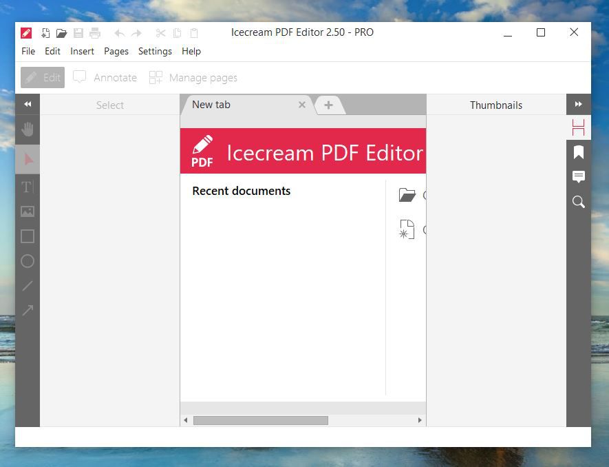 Icecream PDF Editor PROの起動画面