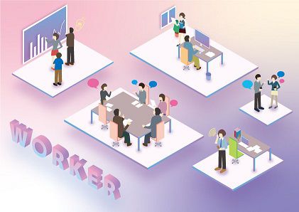 アイソメトリック風の仕事風景