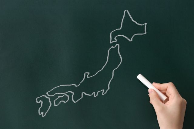 黒板に書いた日本地図