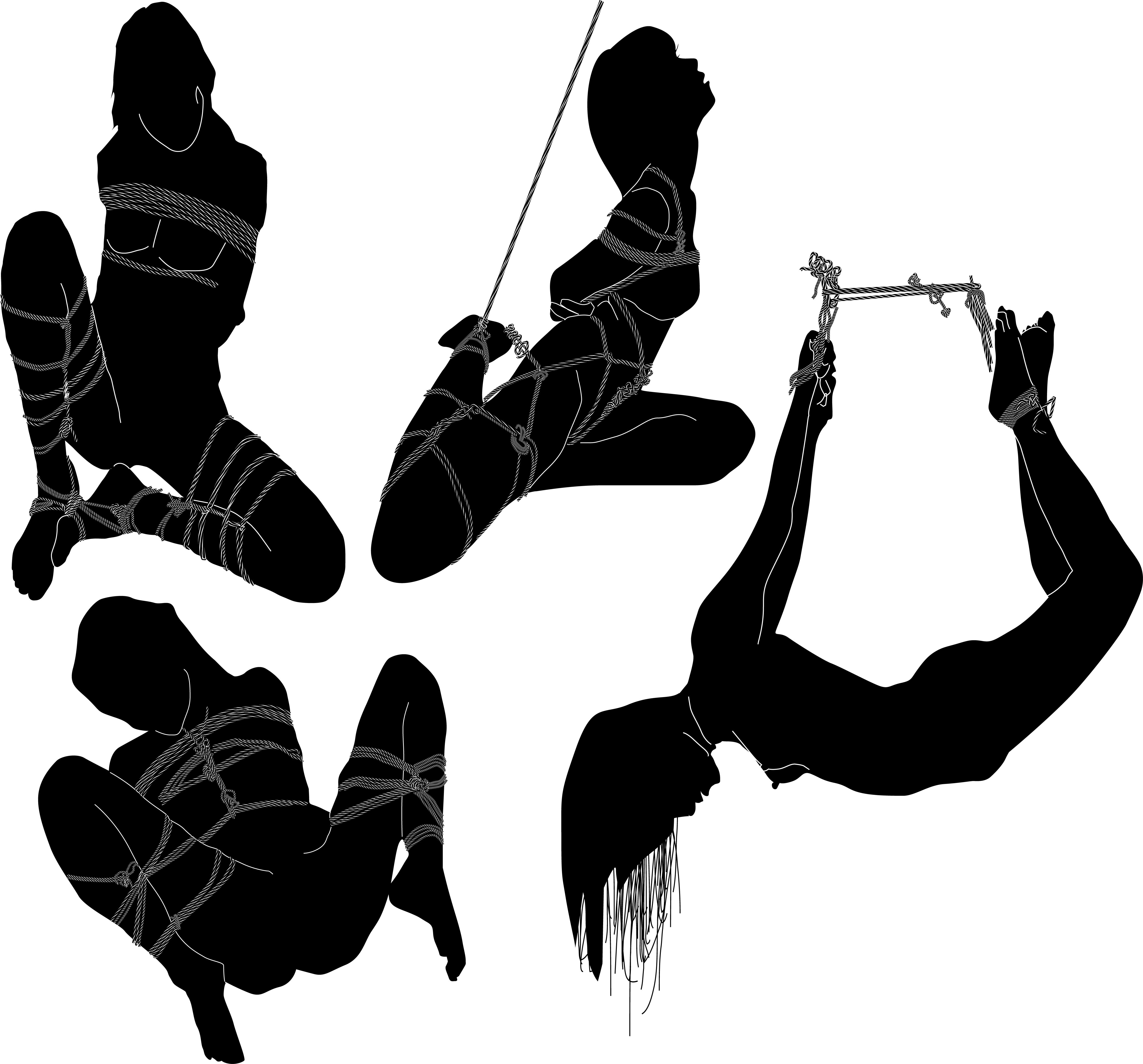 体を紐で縛られるSMプレイしている複数の女性のイラスト