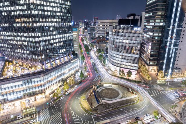 上空から見た名古屋駅前ロータリー