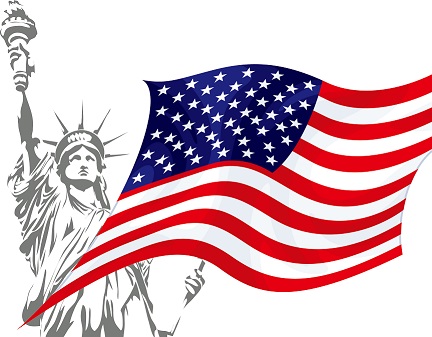 自由の女神とアメリカ国旗