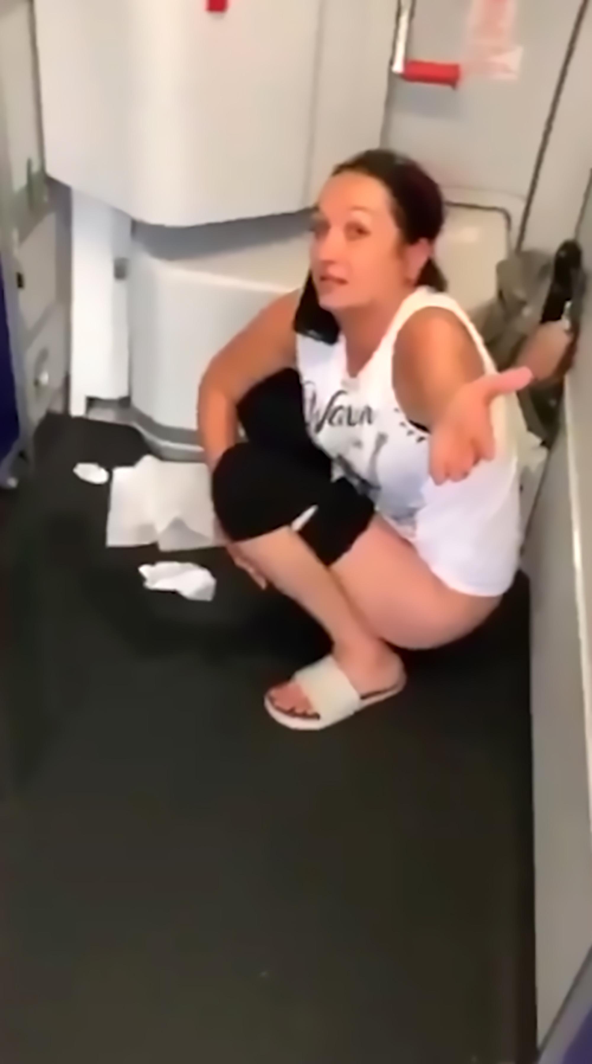 飛行機内で放尿をする女性