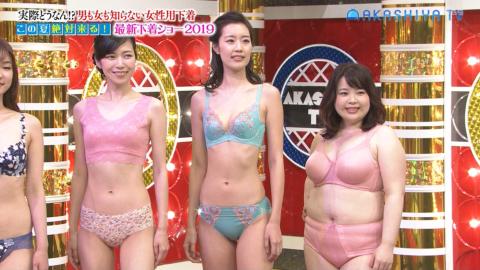 テレビ出演中の下着モデル女性3人