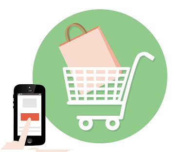 カートに乗った紙袋とスマホ