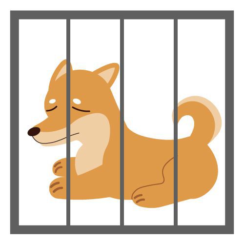 檻の中に入った中型の犬