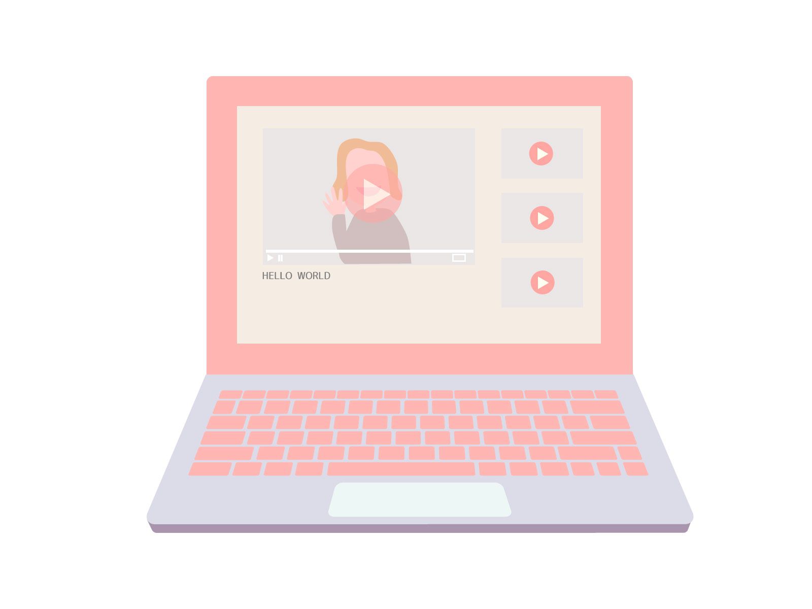 ピンクのパソコンで見る動画のイラスト