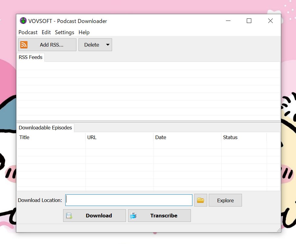 VovSoft Podcast Downloaderの起動画面