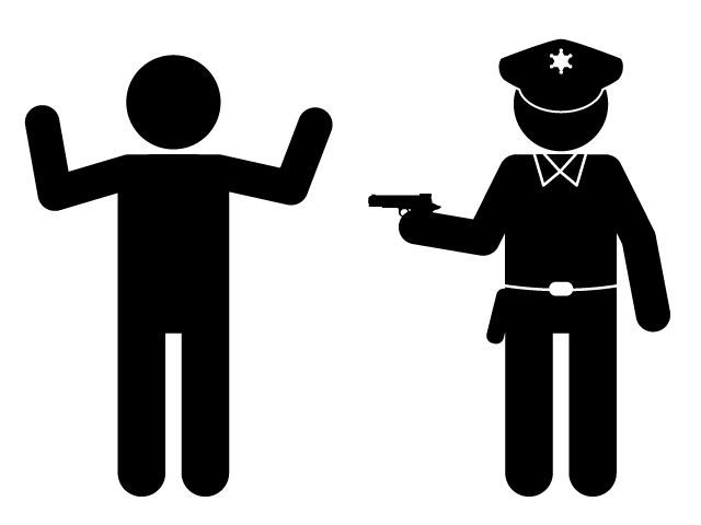 犯人に銃を突きつける警察官のイラスト