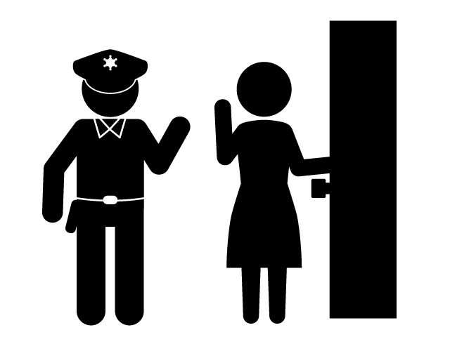 警察官が女性宅に訪問しているピクトグラム