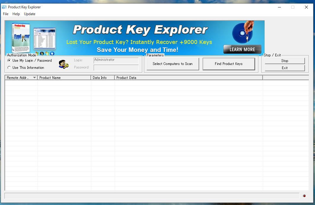 Product Key Explorerの起動画面