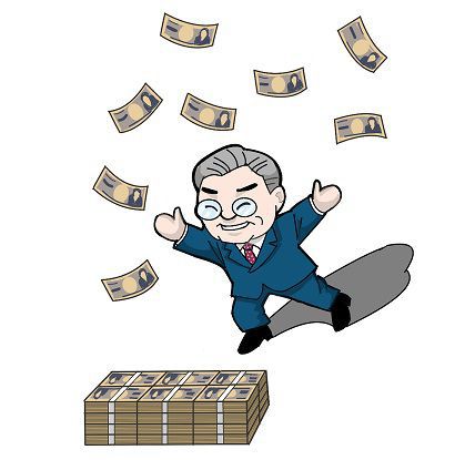お金をまき散らすスーツ姿のおじさん