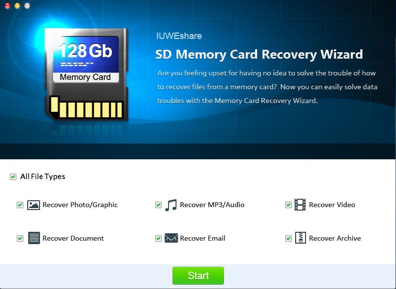 SD Memory Card Recovery Wizardの起動画面