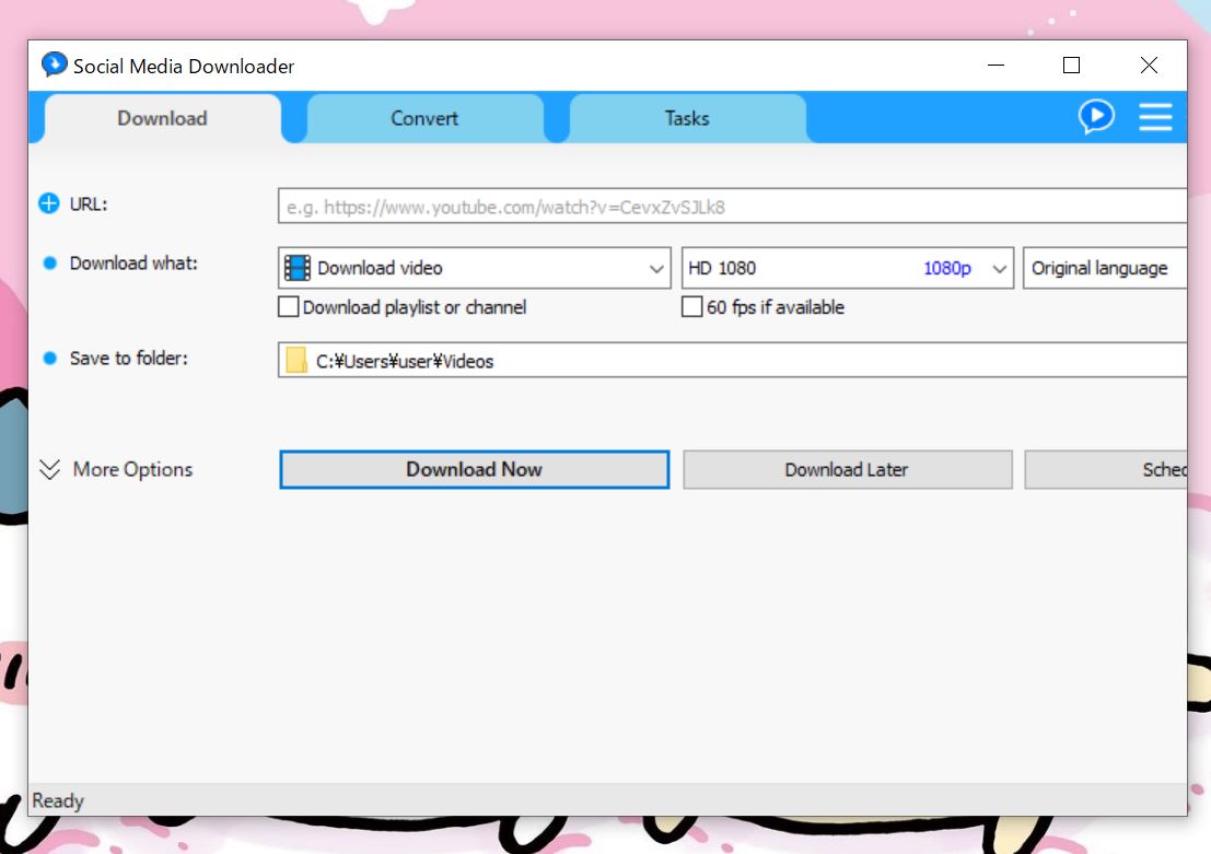 Social Media Downloaderの起動画面