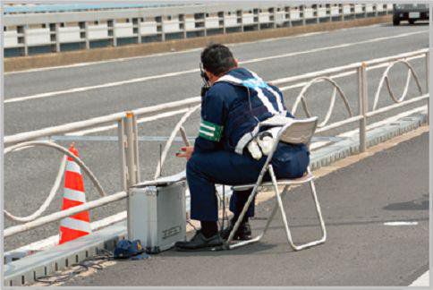 スピード違反取り 締まりをしている警察官