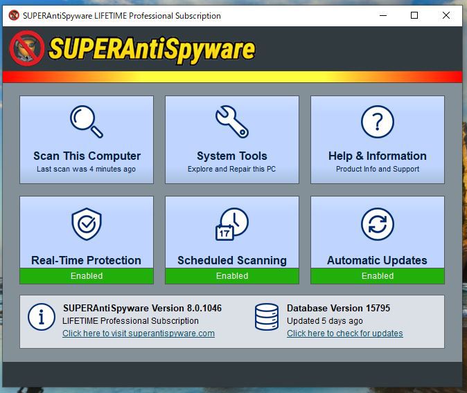 SUPERAntiSpyware Proの起動画面