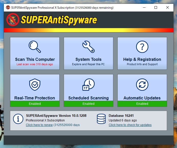SUPERAntiSpyware Professional Xの起動画面