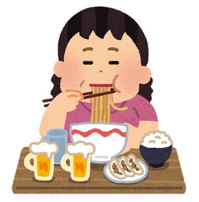 食べ過ぎなおばさんのイラスト