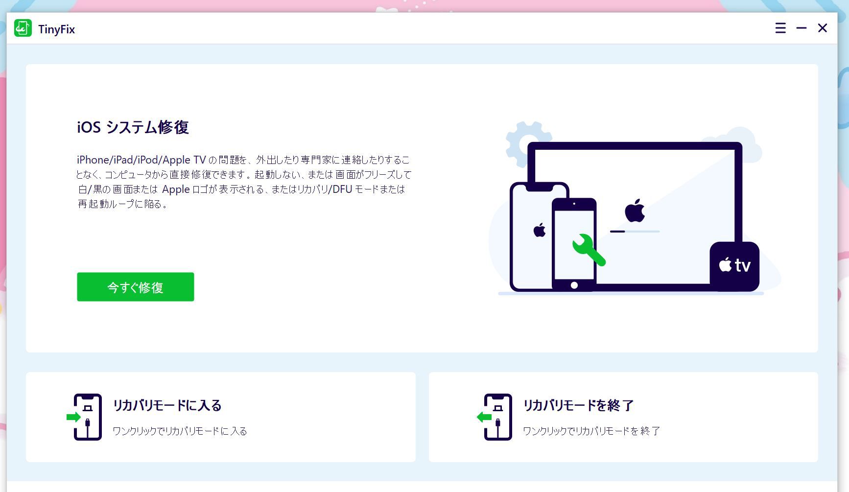 TinyFixの起動画面