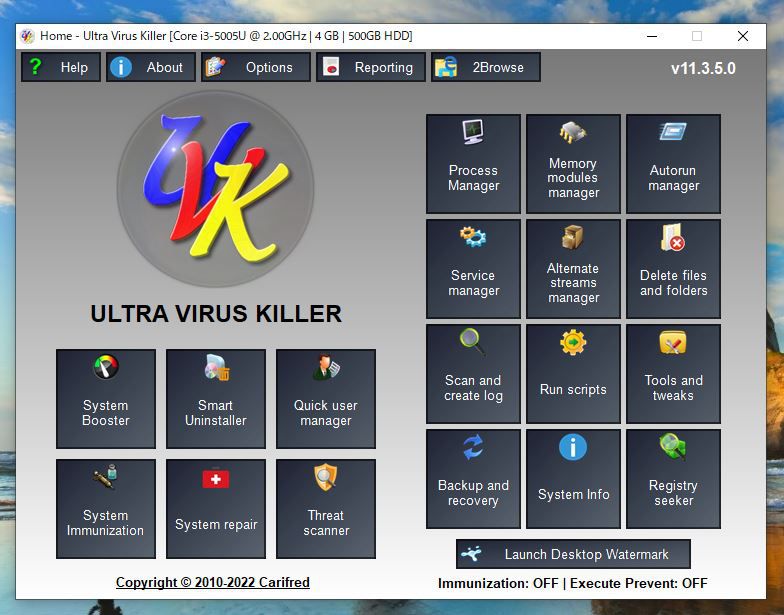 UVK Ultra Virus Killer Pro 11の起動画面