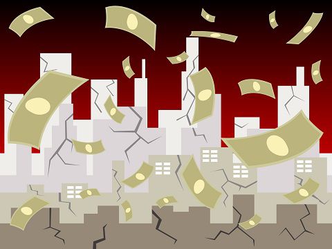 崩壊する都市に舞うお金