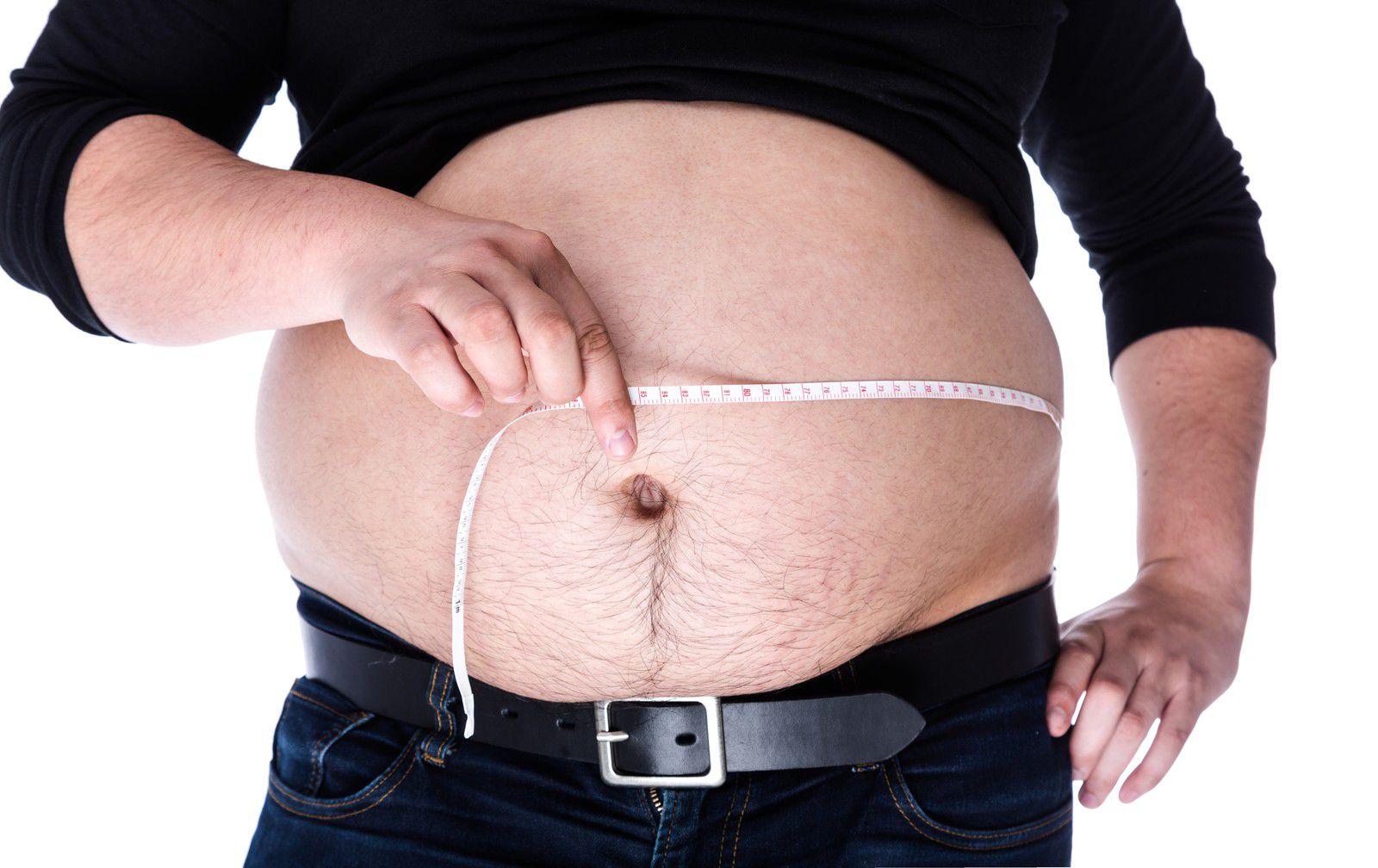 ウエストサイズを計る肥満男性