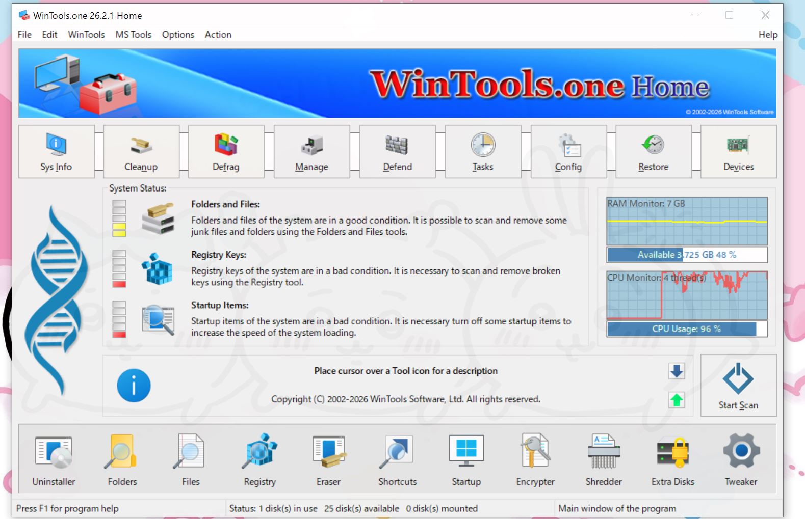 WinTools.one Homeの起動画面