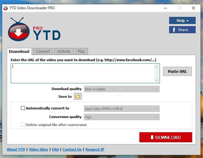 YTD Video Downloader Proの起動画面